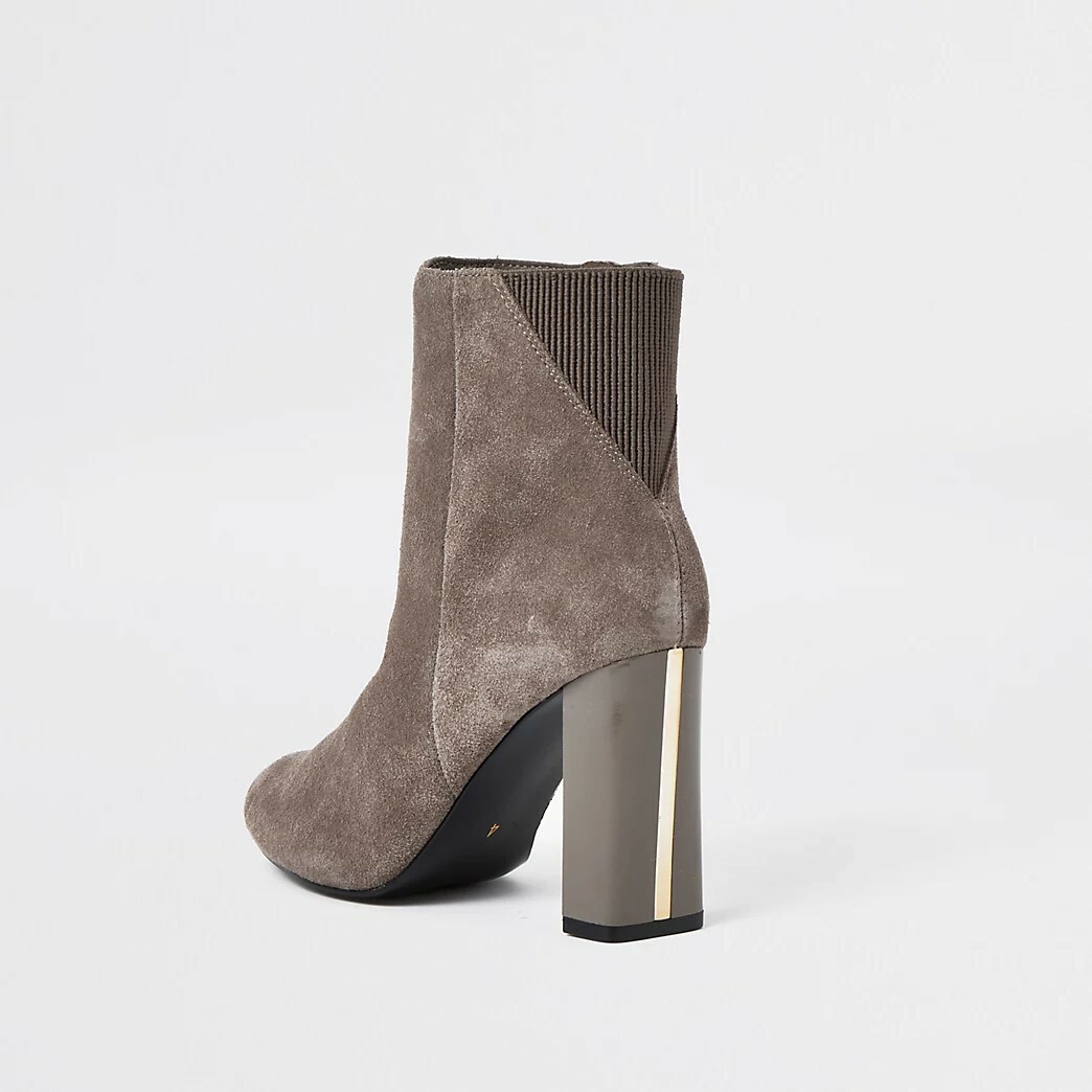 River Island Womens Grey Smart Heeled Ankle Boots gold suede UK7