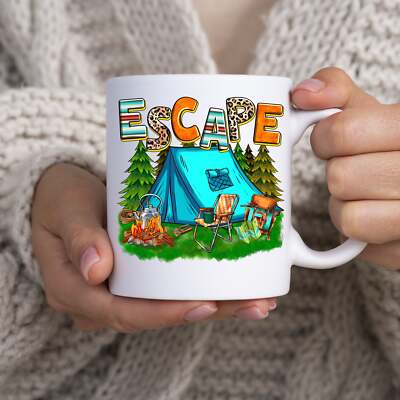 Escape camping 11oz White Mug gift Forest camp tent bonfire cup