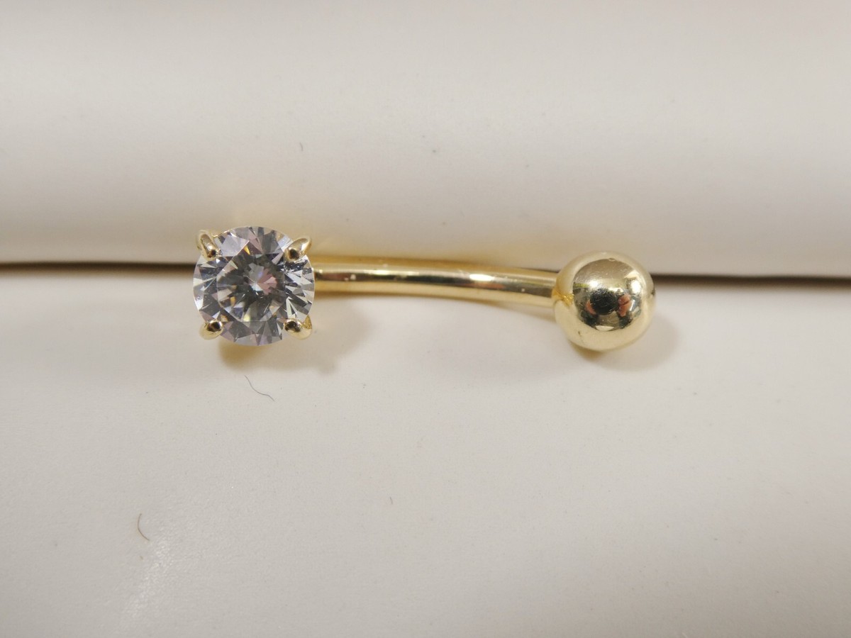 14K REAL SOLID YELLOW GOLD 5MM ROUND STONE BODY BELLY BUTTON RING