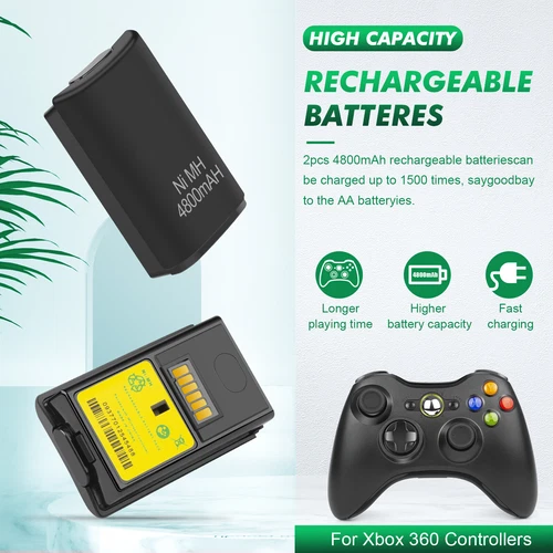 2x Rechargeable Battery Pack Charger Cable Dock For Xbox 360 Wireless Controller - Picture 9 of 12