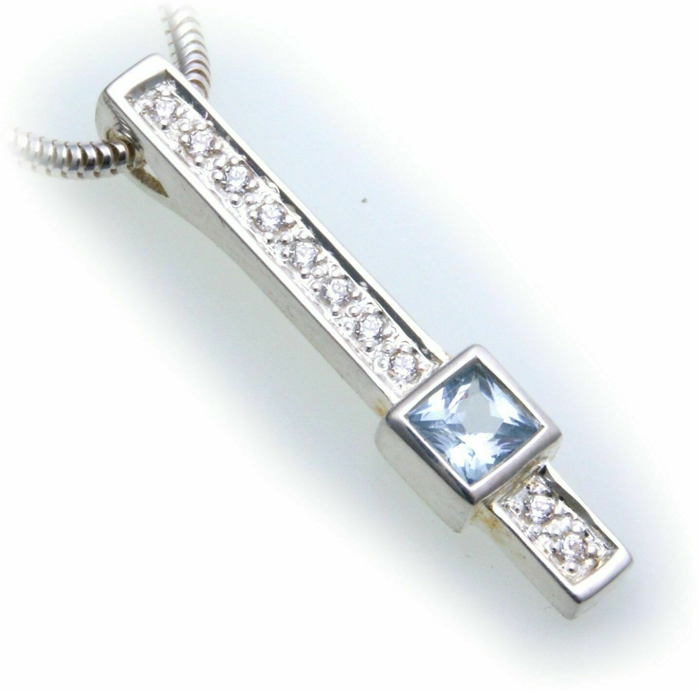 Classy Pendant Rectangle Genuine Silver 925 Aquamarine and Zirconia ...