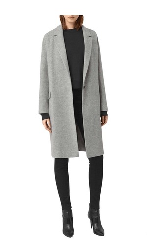 AllSaints Sancia Lotto Stand Up Collar Wool Coat Light Gray SizeM Fits ML RRP298 - Picture 5 of 17