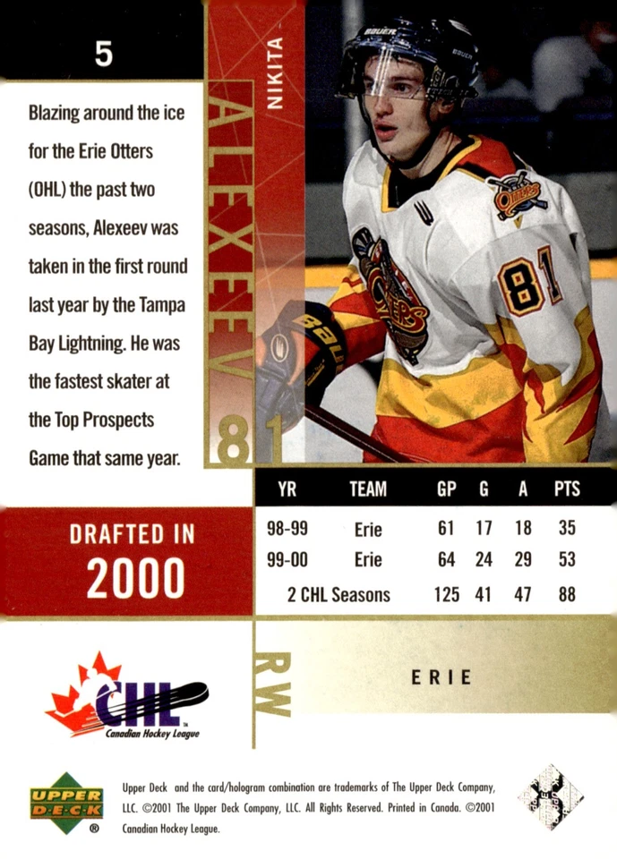 Nikita Alexeev - Signed 2000-01 Upper Deck Prospects Card #5 - Image 2 of 2