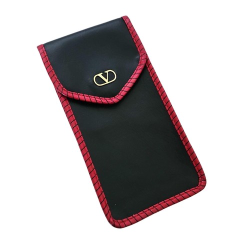 Valentino Garavani Bicolor Leather Pouch Black Red Smartphone Eyeglasses Case J