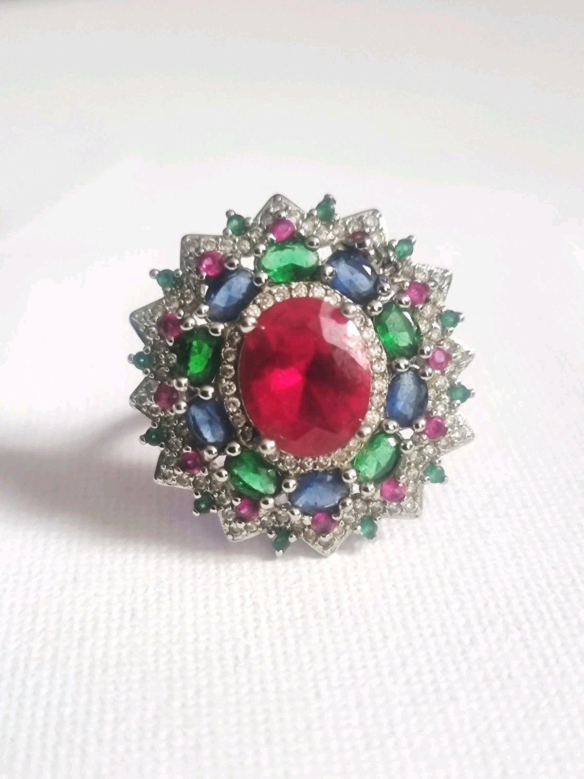 Ring Size Q Statement Faux Ruby Silver Plated Spa… - image 5