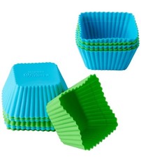 Wilton Silicone Reusable Square Baking Cups - Blue  Green 12 Total Cooking