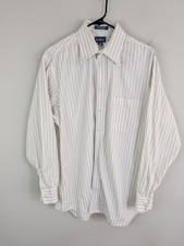 Paul Fredrick Dress Shirt Men's 16.5-35 White Button Up Long Sleeve Striped