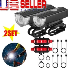 2 Sets USB Rechargeable LED Bicycle Headlight Bike Front Rear Lamp Cycling