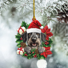 Personalize Irish Wolfhound Dog Christmas Wreath Ornament, Dog Ornament Gift