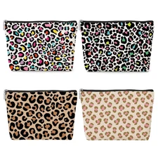4 Pack Rainbow Leopard Print Makeup Bag Cosmetic Bags，Leopard Decor Gifts