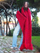 Mohair Long Scarf Red and Purple HandKnitted Handmade  by LanaKnittings