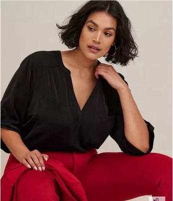 Torrid Harper Studio Crepe de Chine Pullover 3/4 Sleeve Blouse 00 M/L 10 New