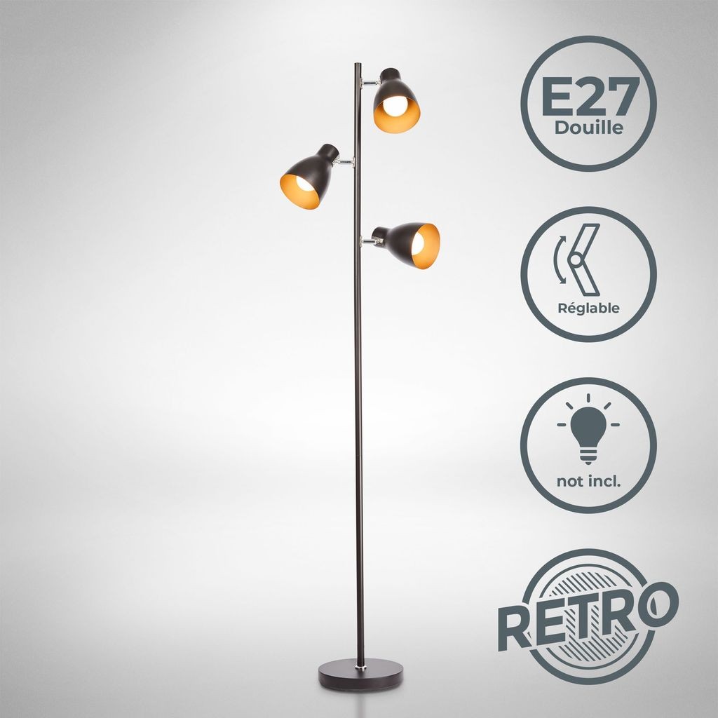 Lampadaire vintage métal noir et doré rétro avec 3 spots orientables E27 - 3
