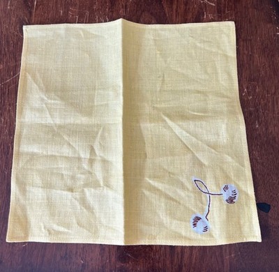 Yellow Print work Linen Napkins With Cherry Design - Set Of 4 11''x11'' MCM