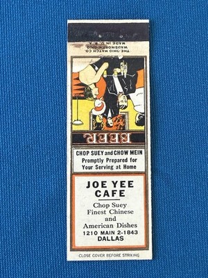 Joe Yee Café Dallas Texas VTG Matchbook Cover Lt#1073