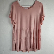 Pink Lily Light Pink Womens Top XL Flowy Babydoll Flutter Short Sleeve Blouse