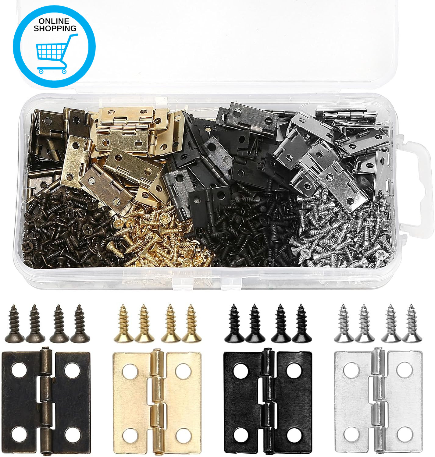 140 Sets Mini Hinges for Wooden Boxes & Crafts, Small Brass Hinges with Screws,