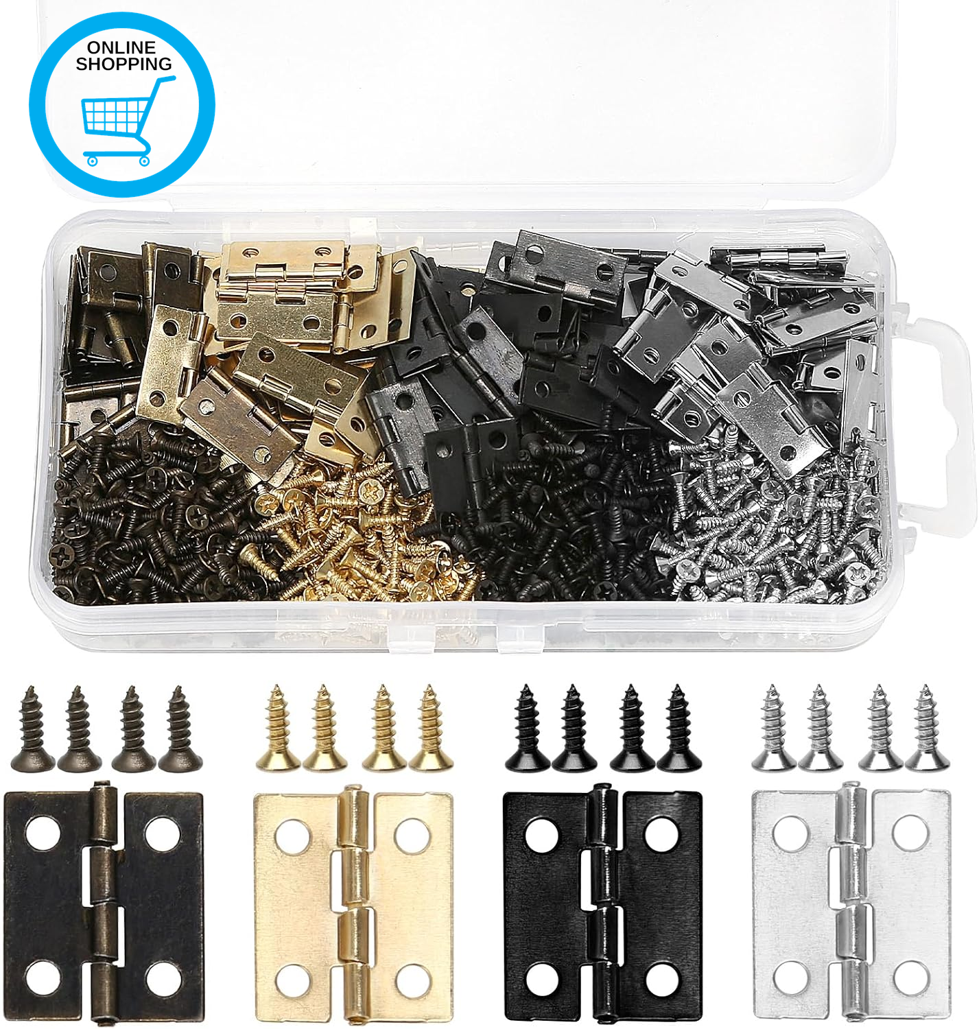 140 Sets Mini Hinges for Wooden Boxes & Crafts, Small Brass Hinges with Screws,