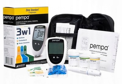 Pempa 3w1 Glukometer für Blutzucker, Cholesterin und Harnsäure Messung