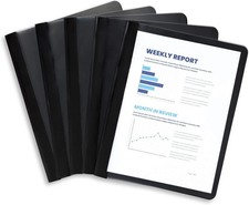 Clear Front Report Covers, Letter Size, 25 per Box, Black, Poly Back, with Faste