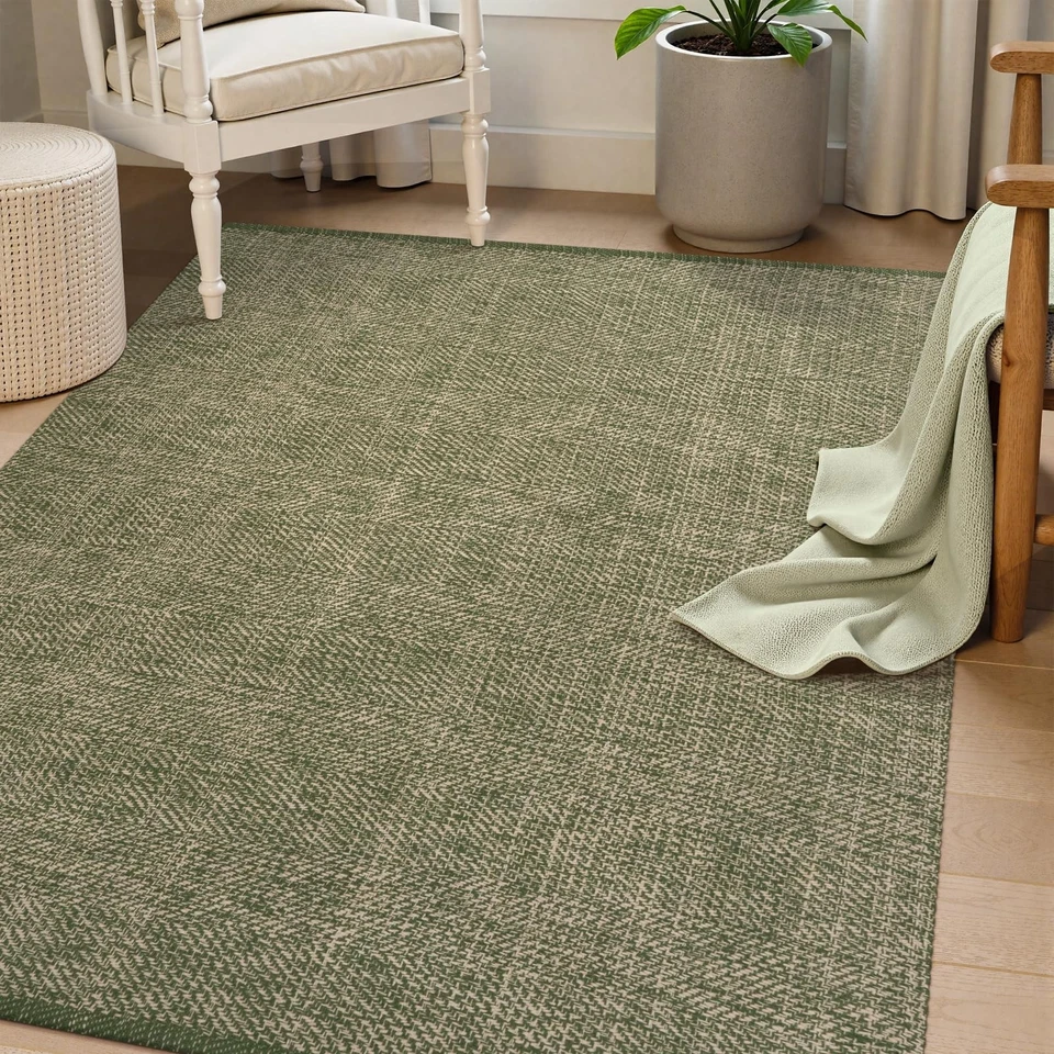 Washable Kitchen Rug, 5' x 8', Green, Modern Geometric Area Rug - Image 2 of 4