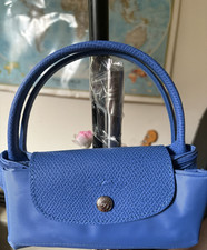 Longchamp Le Pliage Blue Top Handle Bag Solid Zip Snap Closure Silver Hardware