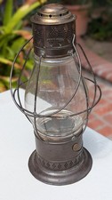 C1860'S PJ CLARK PATENT EARLY BRASS TOP BELL BOTTOM RAILROAD LANTERN FIXED GLOBE