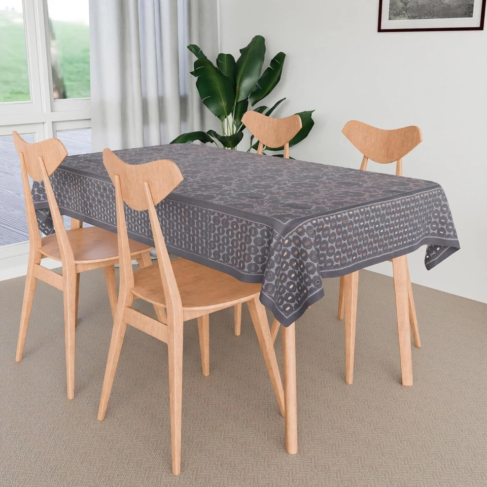4 seater Net Table Cover Tablecloth Self Flower Valley Design 45x70 Inch Gray - Image 4 of 4