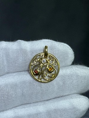 14k Yellow Gold Hand Made Vintage Diamond Tree of Life Design Charm Pendant