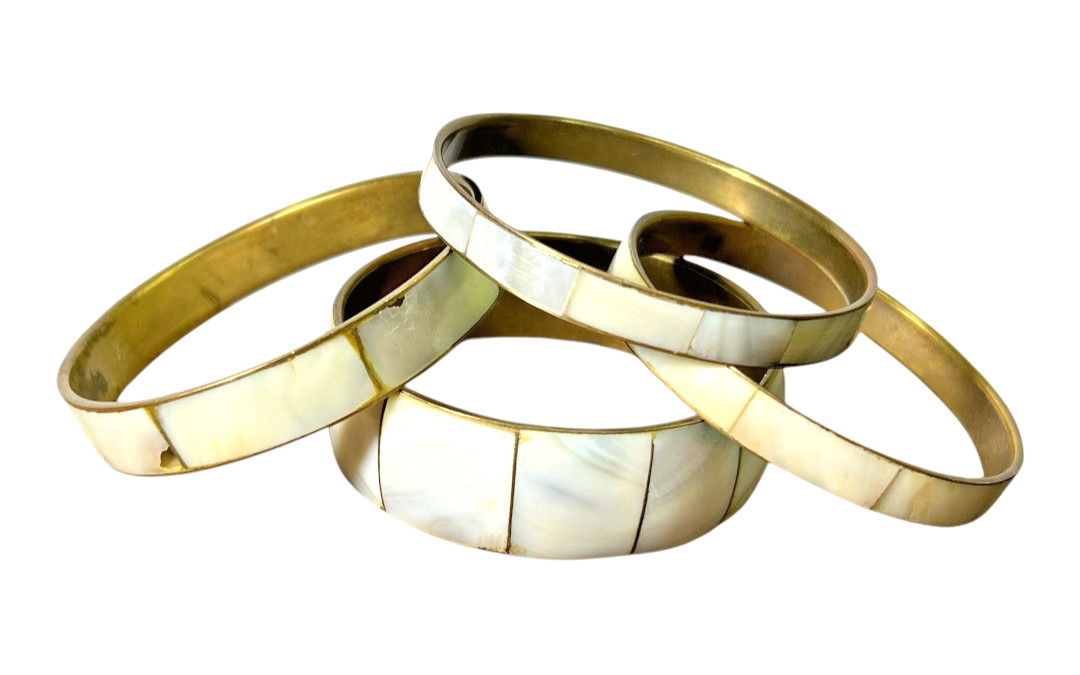 Vintage 4x Stackable Bangles, Rectangular Mother … - image 1