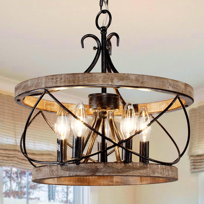 20'' Farmhouse Chandelier, Rustic Drum Chandelier Light Fixture over Table, 5-Lig