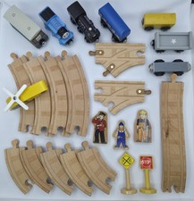 24pc Lot Thomas Friends Wooden Railway Track Train Engines, Cars, People