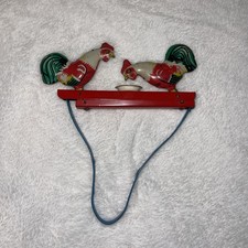 Vintage Tin/Litho Metal Rooster / Chicken Pecking  Hand Squeeze Toy-FUN 