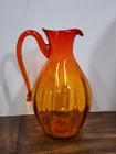 Blenko Glass Tangerine Orange #645 Optic Panel Wave Pitcher UV Reactive 10.5"