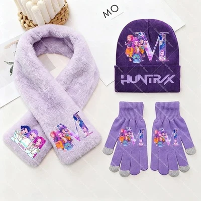 UNBRAND Kids Demon Slayer KPop Knit Hat Scarf Gloves Set 3PCS Xmas Gift