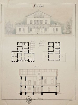 Forsthaus Fürsterhaus Zeichnung drawing Architektur A. von Voit signiert 1854