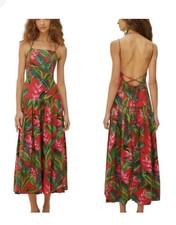 Farm Rio Anthropologie Linen Blend Dream Garden Strappy Midi Dress Tropical L
