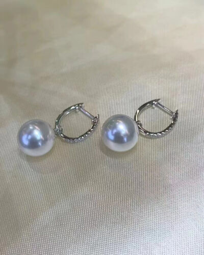 classic pair of 10-11mm south sea round white pearl dangle earring 18k(aj) - Picture 1 of 3
