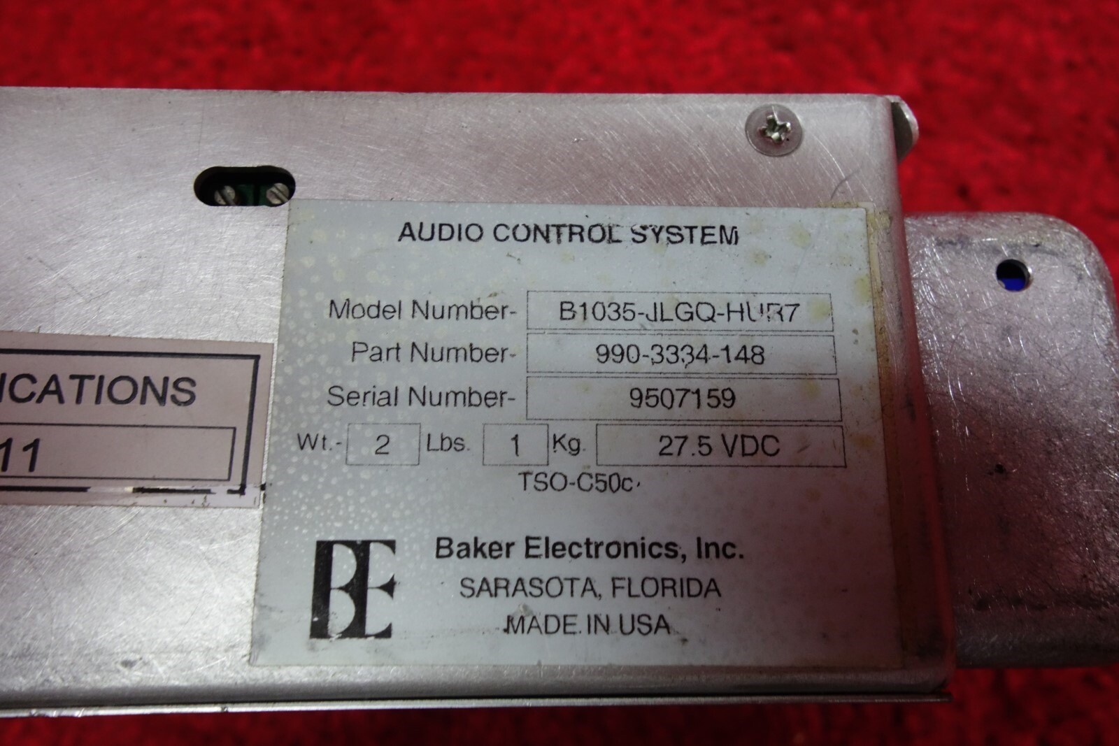 Baker Electronics Inc. B1035JLGQHUR7 Audio Control System PN 9903334