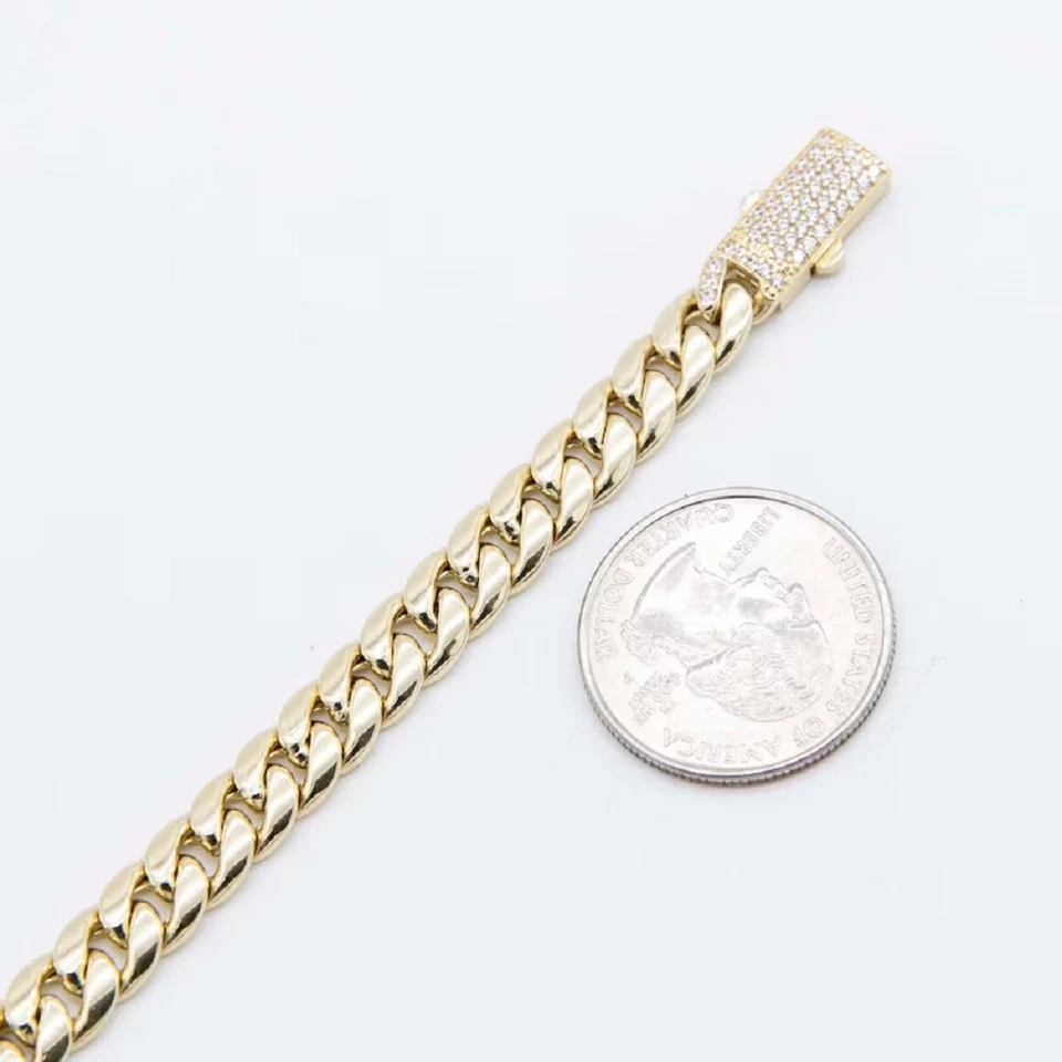 Brazalete de eslabones cubanos lisos de 10 m de ancho amarillo rodio plata 925 moissanita caja bloqueo Foto 4 de 4