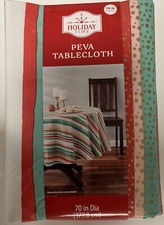 Holiday Time PEVA Tablecloth Holiday Stripe 70 in 177.8 cm Round NEW