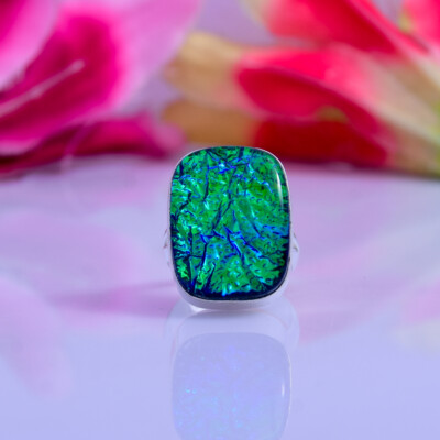 Valentine's Day Triplet Opal Gemstone 925 Sterling Silver Handmade Ring