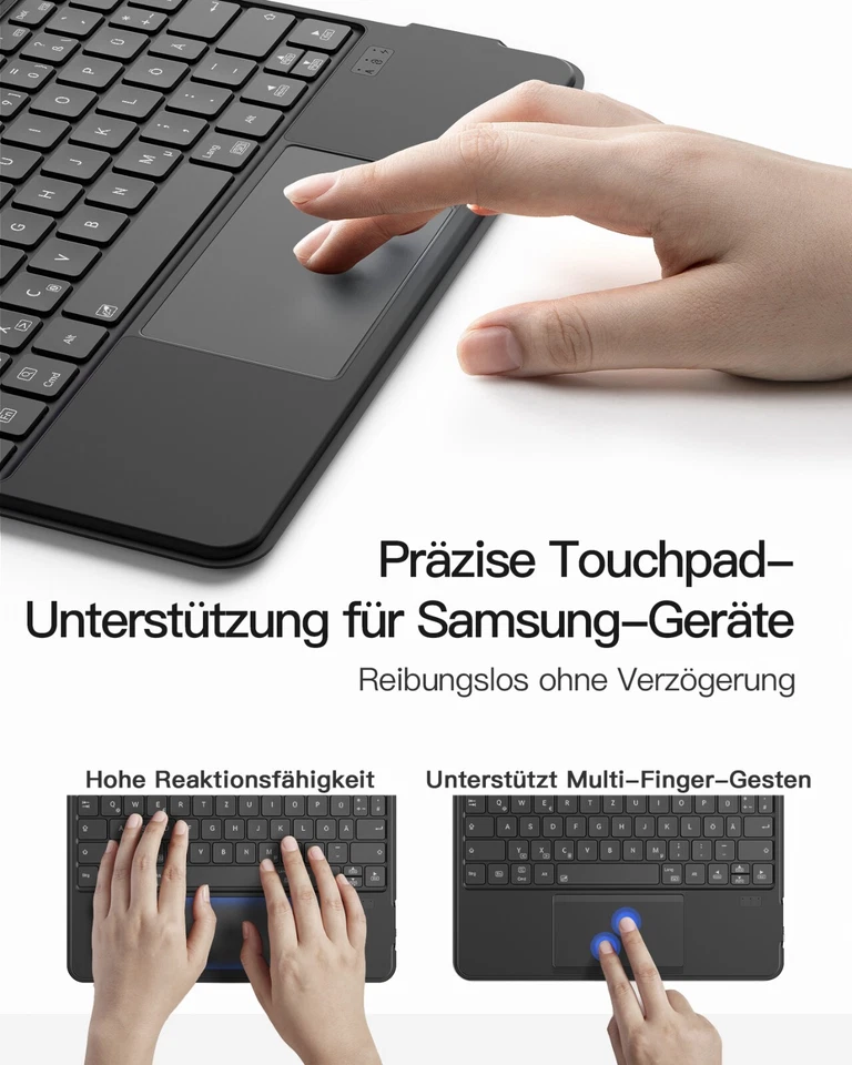 Inateck Hülle mit Tastatur Samsung Galaxy Tab S10 FE Lite/S9 QWERTZ mit Touchpad - Bild 3 von 4