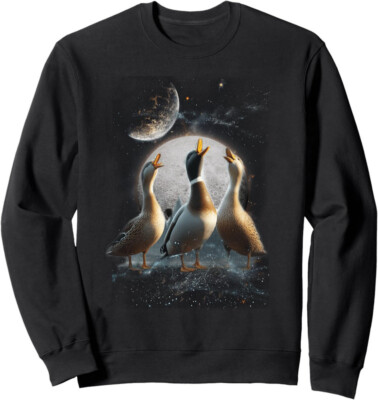 Three Ducks Howling At The Moon Funny Pet Parody Gift Unisex Crewneck Sweatshirt