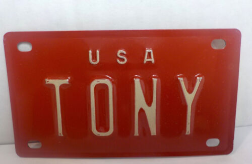 Nameplate BICYCLE License Plate TONY 1950's red VTG - Picture 1 of 3