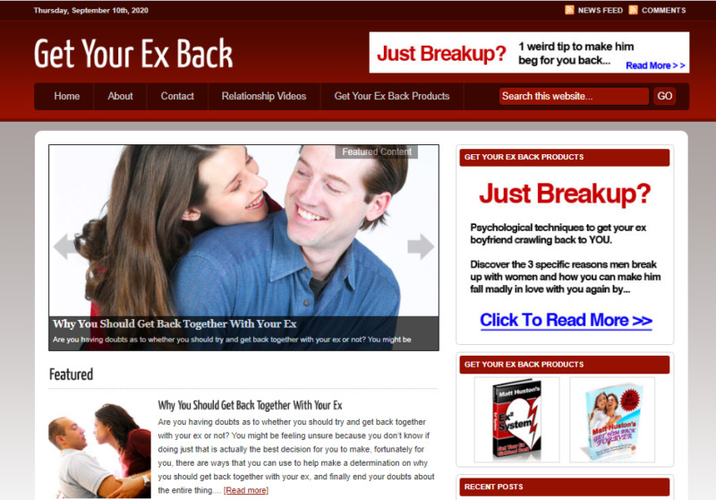 Get Your Ex-Back Blog Ready Made Affiliate Website - Free Hosting / Setup