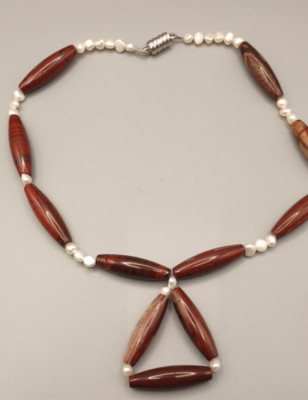 Elegant Vintage Hand Knotted Gemstone Necklace with Real Pearls & Magnetic Clasp