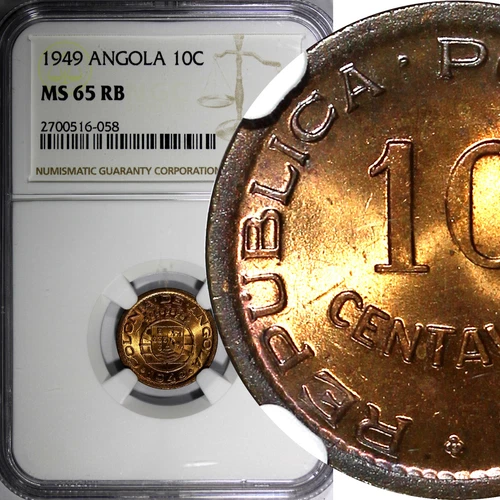 Angola Portuguese Bronze 1949 10 Centavos NGC MS65 RB Revolution 1648 KM# 70 (8)