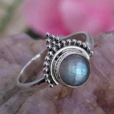 Solid 925 Sterling Silver Natural Labradorite Ring Gemstone Jewelry For Her E 38