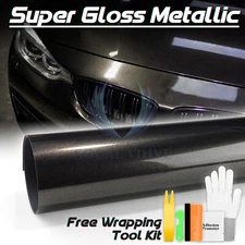 Premium Super Gloss Metallic Black Vinyl Car Wrap Sticker Decal DIY Bubble Free